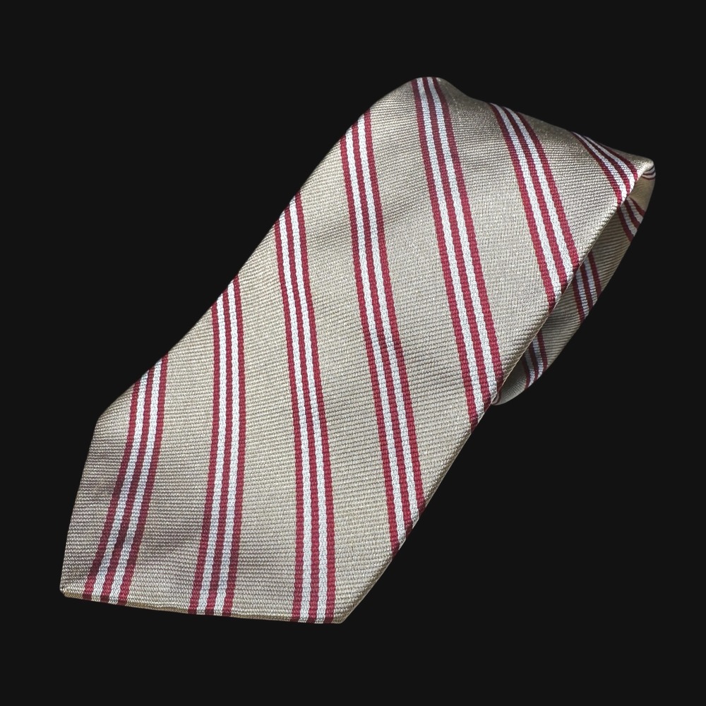 Mallory & Church London Silk Tie Red White Gold Striped Italian Silk Necktie